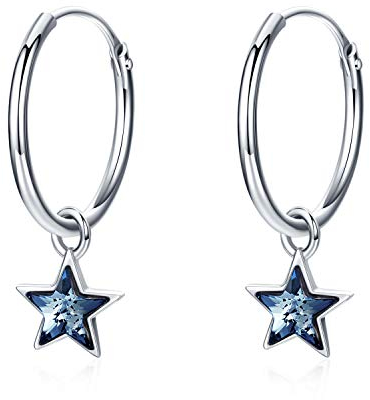 Creolen Stern 925 Sterling Silber Dangle 15mm Creolen mit Kristallen für Frauen Mädchen