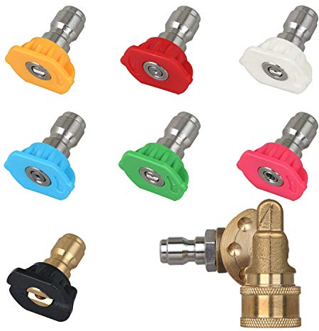 STYDDI Pressure Washer Spray Nozzle Tips Set of 8, 1/4 inch Quick Connect and Multiple Degrees, Pivot Adapter Coupler with 5 Rotation Angles 2.5 GPM 4500PSI by STYDDI