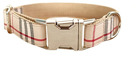 RC GearPro Nylon verstellbar Hundehalsband Khaki Karomuster Zinklegierung Metall Einfach zu bedienende Schnalle Hundehalsband, in 5 verschiedenen Größen (M Hals (42-48cm))