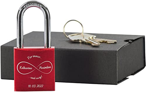 LAUBLUST Liebesschloss mit Gravur und Schlüssel inkl. Geschenkbox - Unendlichkeit - Personalisiertes Geschenk für Paare