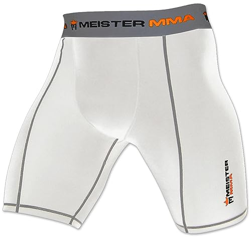 Meister MMA Short de Compression Rush avec Poche pour Coquille - Blanc - Petit (30-31)