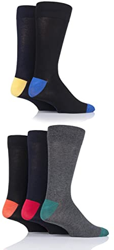SockShop Men's Natural Bamboo Socks with Contrast Heel and Toe Designs for Everyday Casual Wear Multipack of 5 Pairs