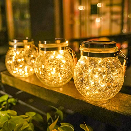 Yolispa Solar Lantern Lights, Solar Ball Light Hanging Light Waterproof Solar Glass Mason Jar Lights for Garden Patio Pathway Christmas Party
