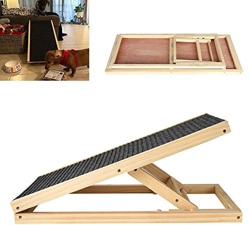 Rampa para Perros de 70x35cm, rampa de Madera Maciza para Mascotas, Escalera de Coche, Altura Ajustable, Alfombra Antideslizante, para Mascotas, Viajes, Coche, Furgoneta, 2 Unidades separadas