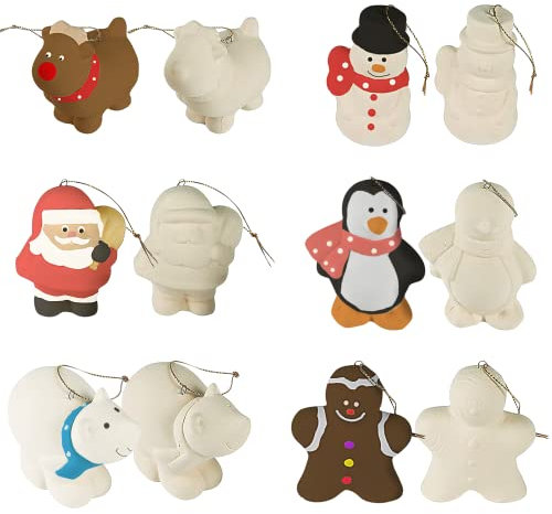 Ready to Paint Ceramic Christmas Ornaments (12 Pack) Crafts for Adults & Kids, DIY Design Your Own Ornaments to Paint by 4E's Novelty