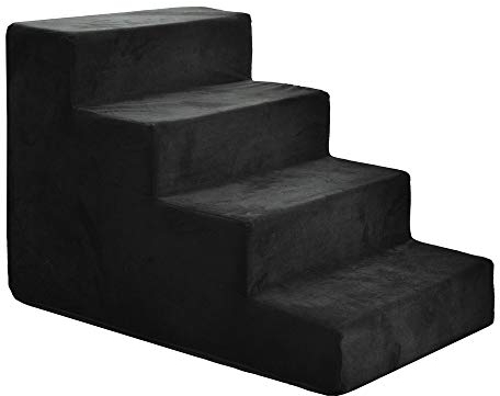 BOUTIQUE ZOO Hundetreppe 40 cm hoch | Katzentreppe Haustiertreppe | 4 Stufen | Hunde Katzen Haustier | für Bett und Auto | Trepp für kleine Hund | Samtstoff | Farbe: Velvet: Schwarz