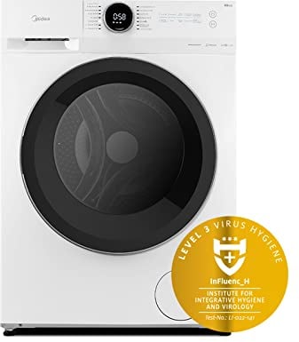 Midea MF200W70B/E Freestanding Washing Machine, BLDC Motor, Bright LED Display, Health Guard, Steam, 15‘ Quick Wash, 1400RPM, 7kg load, White
