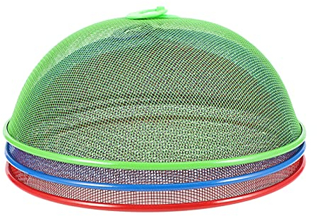 UPKOCH 3PCS Metal Mesh Food Cover Tent, 11 Inch Food Domes Screen Net Cake Covers for Outdoor Camping Parties Picnics BBQs, Keep Out Flies, Assorted Colors, 28x28x10cm