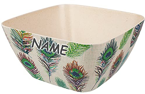 alles-meine.de GmbH Geschirr Motiv & Artikel wählbar Müslischale/Salatschüssel/Suppenschüssel - Federn grün & türkis - inkl. Name - 850 ml / 0,85 Liter - 4 eckig/quadra..