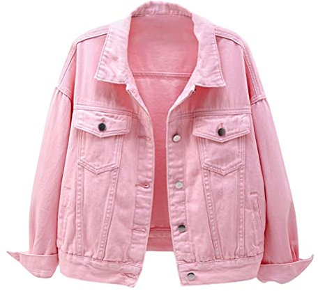 ORANDESIGNE Giubbotto Jeans Bambina Giubbotto in Denim Multicolor da Donna Cappotto Corto a Maniche Lunghe Gilet Corto in Denim Senza Maniche Giacca di Jeans Strappata A Rosa S