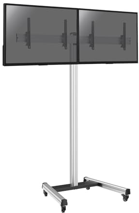KIMEX - Soporte para TV - Montaje en Suelo - para 2 Pantallas 43-49 Pulgadas - Base con Ruedas - Altura 240 cm - Función inclinable - 031-1213K2