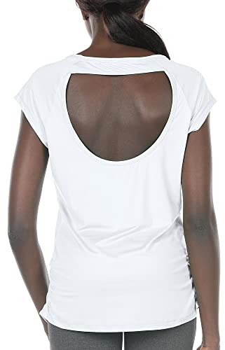 icyzone Damen Sport T-Shirt Kurzarm Laufshirt Rückenfrei Fitness Oberteile Gym Yoga Top (M, White)