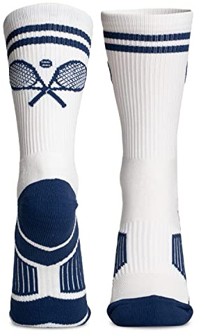 ChalkTalkSPORTS Tennis Socks - Mid Calf - Navy Crossed Racquets - Adult