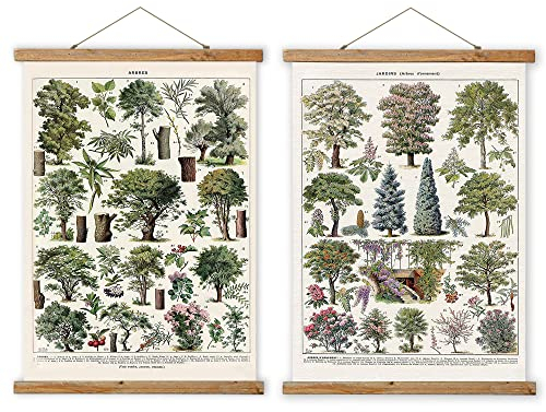 2 Stück Vintage Baum Poster (klein), hängende Poster Aufhänger Rahmen Retro Stil von Wandkunstdrucken, gedruckt auf Leinen mit Holzrahmen, fertig zum Aufhängen