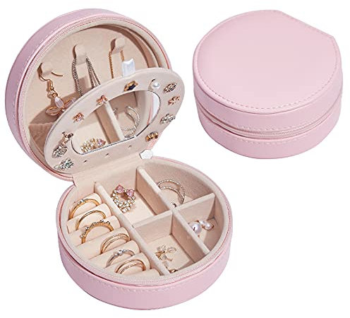 Aidodo Schmuckkästchen Reise, Kleine Schmuckbox für Damen Reise Schmuckschatulle PU-Leder Schmucktasche für Ringe,Armbänder,Ohrringe,Halskette (Rosa)