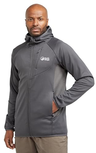 NORTH RIDGE Men's Rapid Technical Full-Zip Hoodie, Stretchy Fabric, Concealed Pockets, Heat-Sealed Logo, Fixed Hood with Stretch Binding