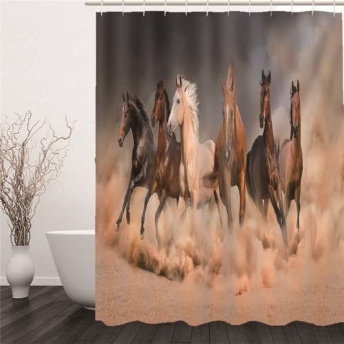 BOVZOX duschvorhang 120x180 Wiese&Pferd 3D wasserdicht, waschbar, schimmelpilzfrei, mit 12 Ösen und Kunststoffhaken, für die Dusche oder Badewanne zu Hause