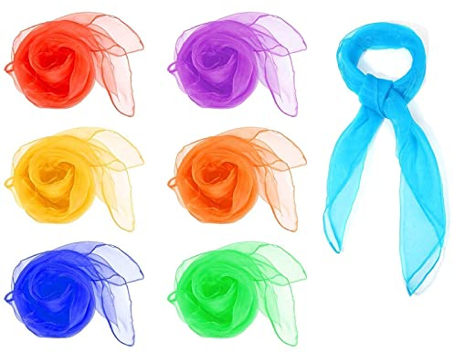 AONAT 7 Pièces Foulard Jonglage,Foulards de Danse,Multicolores Écharpes,Carré Soie Organza Foulards Écharpes Sensorielles,Multi-Color Foulards Danse Foulards Ourlé Jonglage 45 x 45 cm