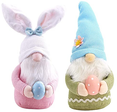 NCQiFei Ostern Deko Wichtel Handgemachte, Plüsch Osterhasen Zwerg, Frühlingdeko Handgemachte Osterpuppe Geschenke Osternschmuck, Hase Deko Tischdekoration, Decorations Innen Draußen (Mehrfarbig-2pcs)