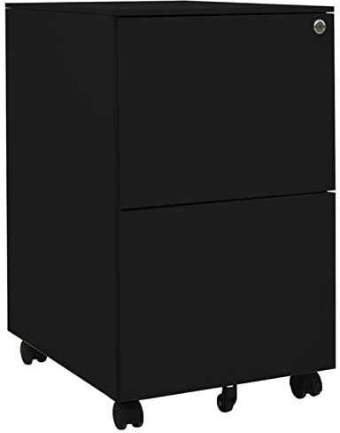 Chusui Aktenschrank mit Rollen, Stahlschrank, Aktenregal, Werkzeugschrank, Büroschrank, Lagerschrank, Ordnerschrank, Schwarz 39x45x67 cm Stahl