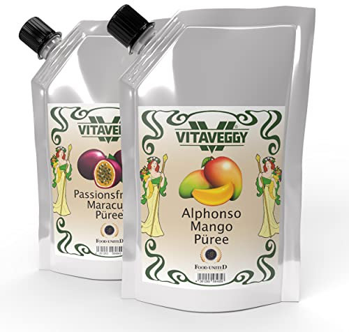VITAVEGGY Frucht-Püree MARACUJA MANGO Mix 48x 1kg Fruchtpüree-Set von Food-United mango-passion-fruit-puree für Mango-Maracuja-Saft-Smoothie Chutney Pickle Sorbet Cocktail (48)