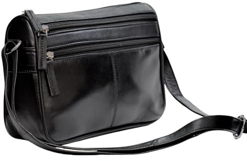 RAS WALLETS Small Crossbody Phone Bag for Women, Real Soft Leather Mobile Phone Purse Handbags, Shoulder Bags with Adjustable Strap #605 (Black)