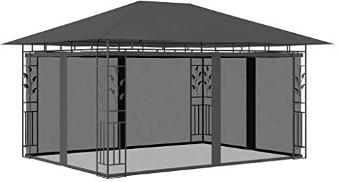 Homgoday Pavillon mit Moskitonetz, 4 x 3 x 2,73 m, Anthrazit, 180 g/m², Gartenpavillon, Sonnenschirm für Garten, Strand, Angeln, Outdoor, winddicht, für Garten, Terrasse, Räume