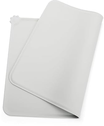 Meow&Woof Premium-Silikon-Hundefuttermatte rutschfeste wasserdichte Napfunterlage Hund Katzen 48x30cm Haustier-Tischset für Futter Wasser Hundenapf Unterlage Napfunterlageverhindert Verschütten-Grau