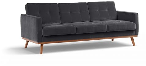 Fern Dreisitzer Sofa mit Schlaffunktion 230cm – Modernes Sofa auf Holzbeinen – Ausziehbare Couch fürs Wohnzimmer – Skandinavischer Stil – Steppung auf Rückenlehne – Rechteckiges Sofa