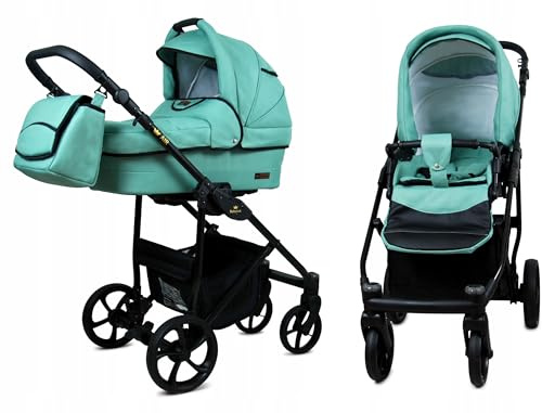 BabyLux® Kinderwagen Set 2 in 1 - Air - Sage - incl. Babywanne, Buggy Sportsitz - Kinderwagenset - Kombikinderwagen mit Wickeltasche, Regenschutz, Moskitonetz, Cupholder usw.