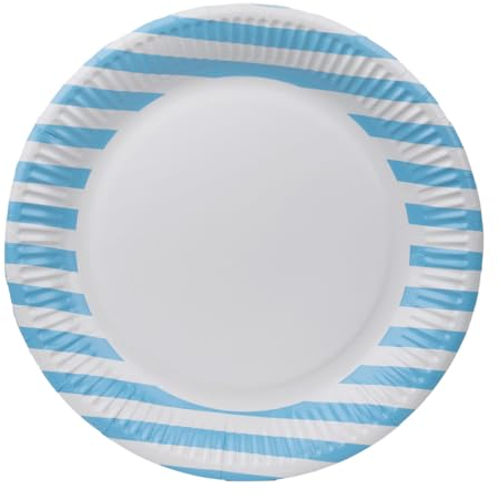 Talking Tables 8 x Blue Stripy Paper Party Plates for Birthday, Solid Colour Disposable Round Dishes, BBQs, Picnic, Kids Baby Showe 23cm 9inch