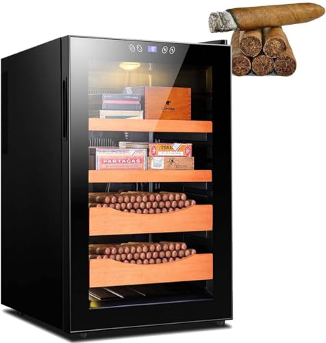 DPDZSW Elektrischer Zigarren-Humidor-Kühler, 70L Zigarren-Humidor-Schrank, Intelligenter Elektronischer Humidor Befeuchter, Mit Abnehmbarem Zedernholzregal, 72,5 X 52,5 X 45 cm