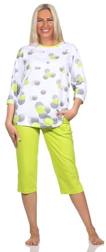 Normann Damen Kurzarm Schlafanzug Capri Pyjama in Tupfen-Punkte Optik - auch in Übergröße, Farbe:grün, Größe:36-38
