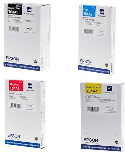 Epson T04A1, T04A2, T04A3, T04A4 XXL Original Tintenpatronen schwarz, Cyan, gelb, Magenta Multipack für Workforce-Pro WF-C8190, WF-C8690