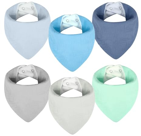 Yafane Baby Lätzchen Musselin Dreieckstuch Baby Super Saugfähig Halstuch Baumwolle Spucktuch Sabberlätzchen für Kleinkinder Jungen Mädchen 6 Stück (Blau und Grün)