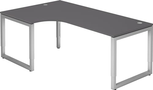 bümö höhenverstellbarer Eckschreibtisch R-Serie 200x120 cm in Graphit, Gestell in Silber - Schreibtisch L Form, großer Tisch für's Büro, Computertisch höhenverstellbar