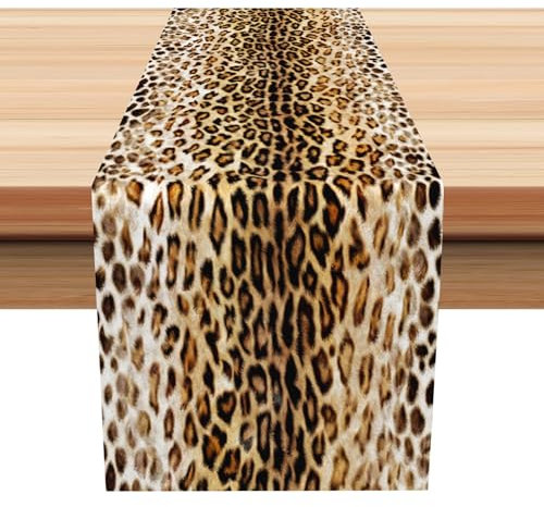 Tischläufer Leopard Abwaschbare Tischläufer Modern, Leinenoptik,Pflegeleicht & Fleckenabweisend Läufer, Für Couchtisch, Weihnachtsfeiern, Hochzeiten, Events, Wohnkultur