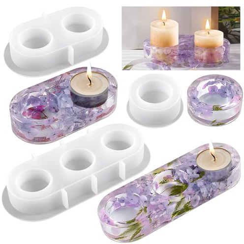 3PCS Resin Moulds Silicone Candle Holder Mould, DIY Tea Light Candle Holder Candlestick Silicone Moulds, Epoxy Resin Moulds SiliCones Pouring Mould for Resin DIY Art Crafts Home Decor