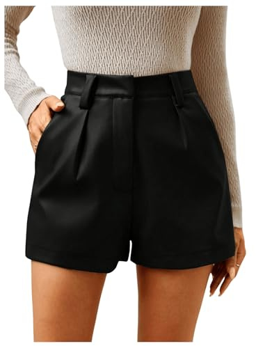 SOLY HUX Damen PU Leder Short Booty Shorts Party Shorts Herbst Kurze Hosen Festival Outfit Clubwear Hotpants mit Taschen Schwarz S