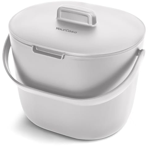 YourCasa Biomülleimer Küche 3,6L - Komposteimer für alltäglichen Biomüll Behälter Spülmaschinenfest - Geruchsdicht mit Sieb & ergonomischen Griff - Bio Mülleimer Klein Komposter Bioeime (Grau)
