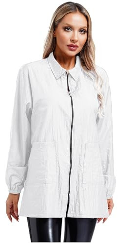 Mufeng Adult Waterproof Hair Salon Smock Jacket Turn-Down Long Sleeve Barber Jacket Apron Cape White XL