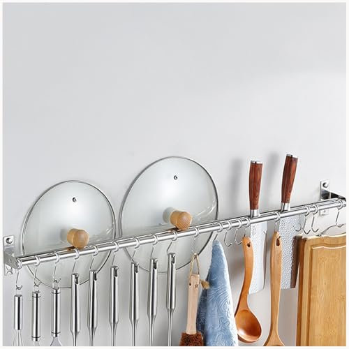 NISMIA Hakenleiste mit bewegliche Haken, hakenleiste küche Edelstahl, Utensil küchenreling Selbstklebender ohne Bohren, für küchenutensilien,B,90cm