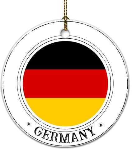 Deutschland Weihnachtsbaum Hängende Ornament Porzellan Deutschland Flagge Weihnachtsschmuck für Kinder Teenager Mädchen Urlaub Weihnachtsbaum Dekorationen Anhänger 7,6 cm