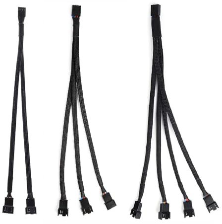 LEIBOCHAO Cables Divisores de Ventilador PWM, 3 Piezas Cable Adaptador de 4 Pines, Divisor Trenzado con Mangas, Extensión de Cable de Alimentación, Convertidor de 1 a 2/3/4 para Computadora 27cm