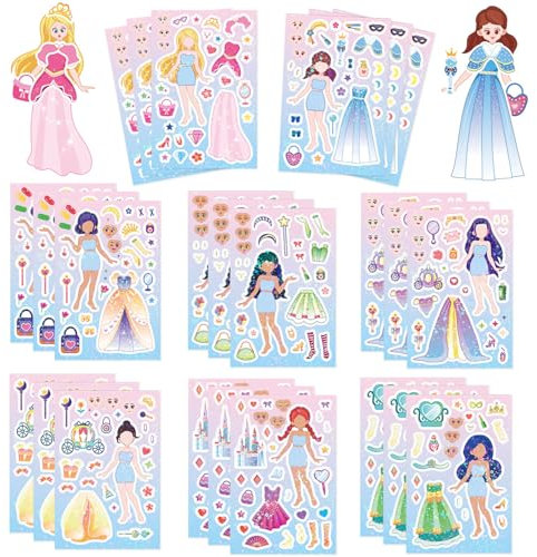 Set di adesivi per bambini, principessa, fai da te, per realizzare un viso, vestito, arte, artigianato, regali per feste di compleanno, fai da te