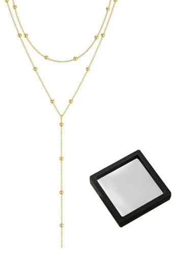 Lange Y-Kette Damen-Mehrreihige Halskette, Trendig Y-Förmig Lasso-Tropfenhalsketten, Lariat Halskette für Damen, Wasserfeste Layering Kette Rolekette-Design, Elegante Lange Kette für Damen, Ketten Set