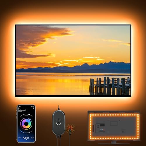 LED-TV-Hintergrundbeleuchtung USB-betrieben für 32-Zoll-60-Zoll-Fernseher, Farbwechsel-LED-Streifenleuchten mit Fernbedienung und App-Steuerung, Spiegel, PC, Synchronisation mit Musik, Vorspannung,