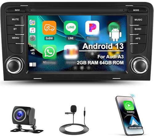 2G+64G GOHHDL Android Radio de Coche para Audi A3 S3 8P RS3 2003-2012 con Wireless CarPlay Android Auto, Pantalla de 7 Pulgadas Radio con GPS Navi WLAN EQ Bluetooth FM/RDS Radio SWC Cámara + Mic