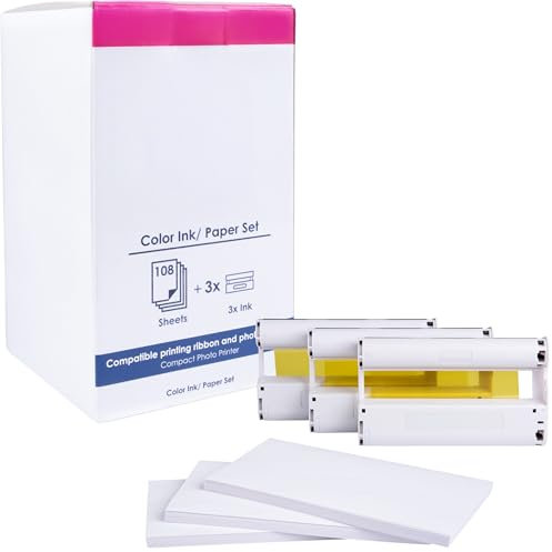 Papier photo et cartouche de rechange Canon KP-108IN 3115B001 pour Selphy CP1000 CP1200 CP1300 CP1500 CP400 CP720 CP760 CP780 CP800 CP910 Photo Printer CP 100 200 222 0 à 300 (108 feuilles de papier