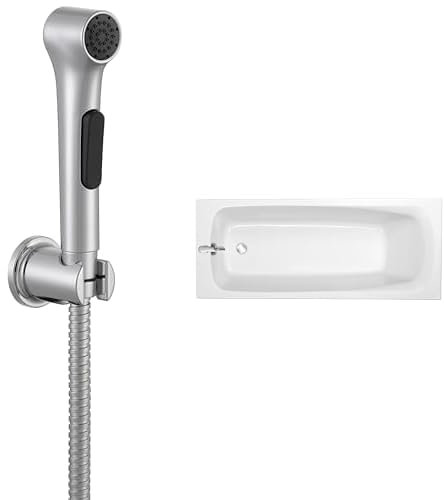 Jacob Delafon, Douchette Hygiénique Elate, Support Mural, Flexible 1,2m + Pack WC au Sol, Sans Bride, Réservoir 3/6L, Abattant Extra-Plat, Blanc, Finition Chrome